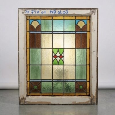 Antiek Glas-in-Lood Raam – Jugendstil | 74 × 61 cm | Nr. GL03 | 2 stuks op voorraad.